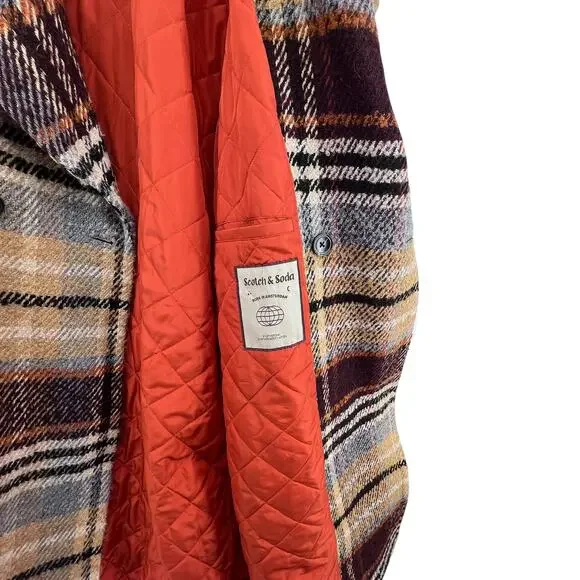 Scotch & Soda Size Large Coat Button Front Wool Blend Winter Tan Brown Blue - Picture 4 of 6